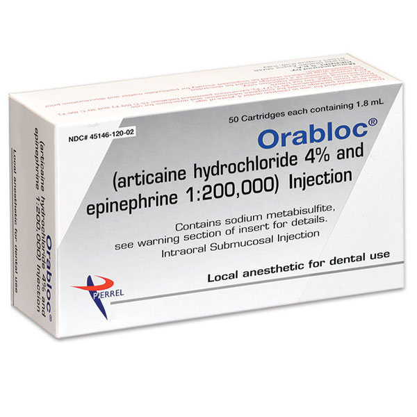 Orabloc Articaine HCl 4% with Epinephrine 1:200,000 Injection Cartridges,  1.8 | Dental Supplies